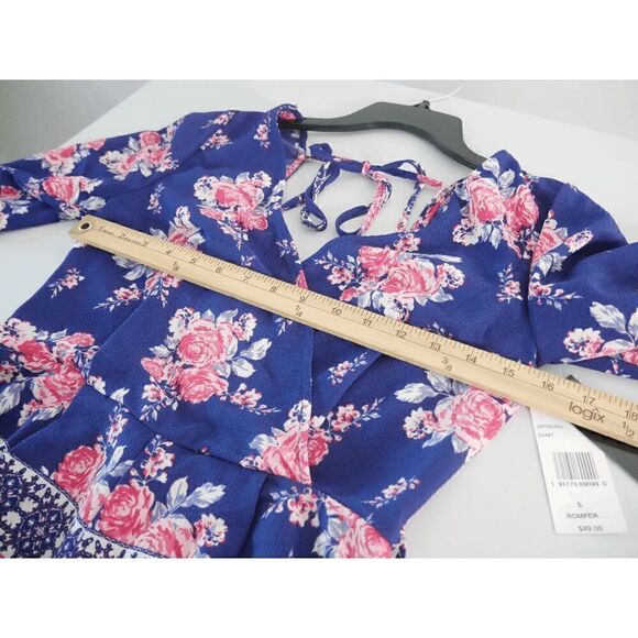 Trixxi Juniors Printed Flutter-Sleev Navy Floral Romper S - Picture 5 of 7